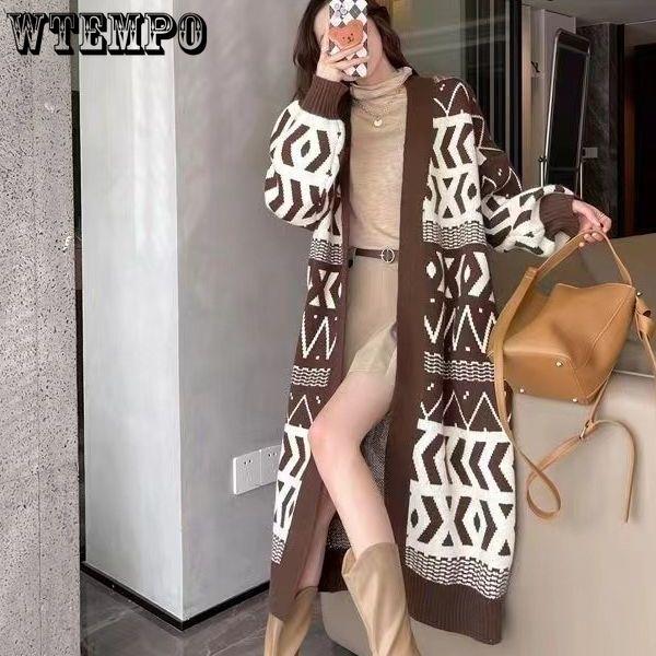 Autumn and Winter New Korean Knitted Sweater Cardigan Sweater Women's Knee Over Loose Long Sweater