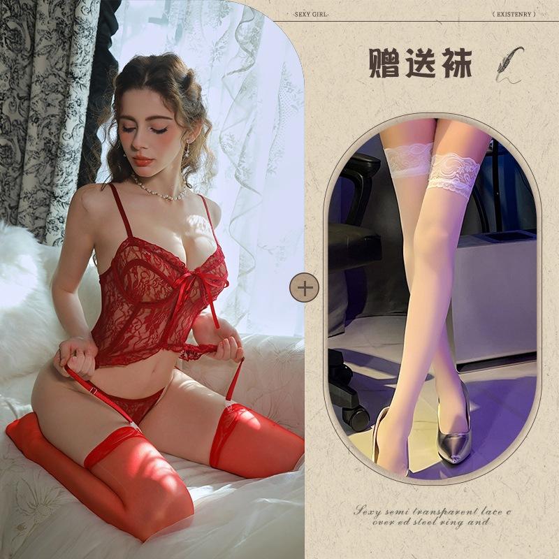 Sex underwear, sexy lace, pure desire perspective one-piece suit, hollow suspender, waist uniform