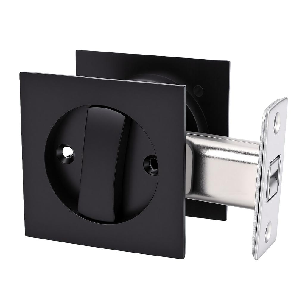 Pocket Door Lock Hardware Set with Indicator Key Privacy Latch for Standard Door 1.37 to 2.3 Inch Thick Matte Black