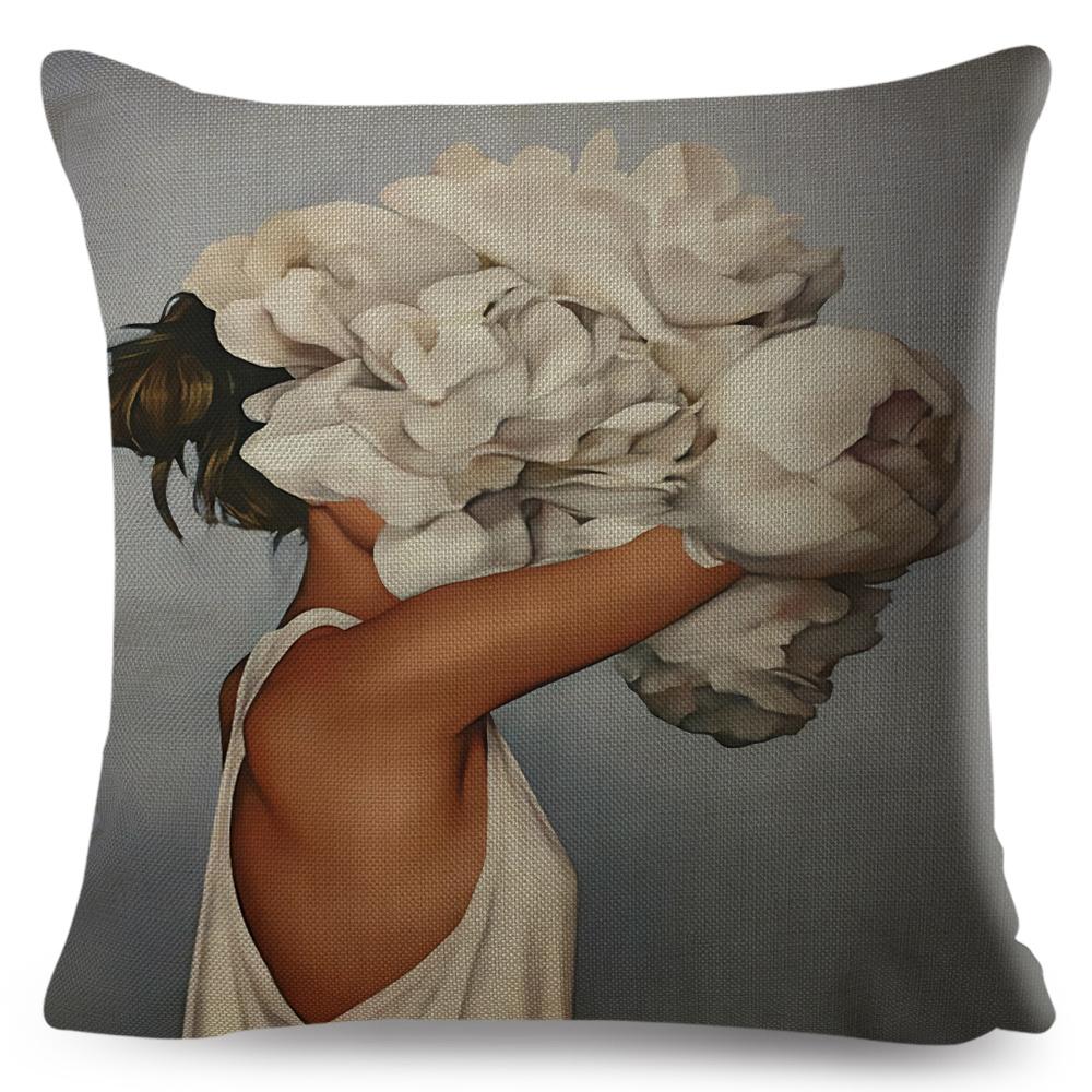 Sexy Flower Feather Women Cushion Cover Decor Harajuku Aesthetics Lady Double Print Pillowcase for Sofa Home Linen Pillow Case