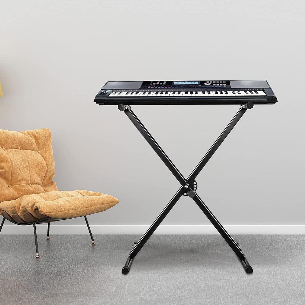 KAKETE X-Shaped Keyboard Stand, 7-Level Height Adjustable, Electronic X-Piano Stand for Keyboards and Synthesizers (5461737688 Keys), Black, Double