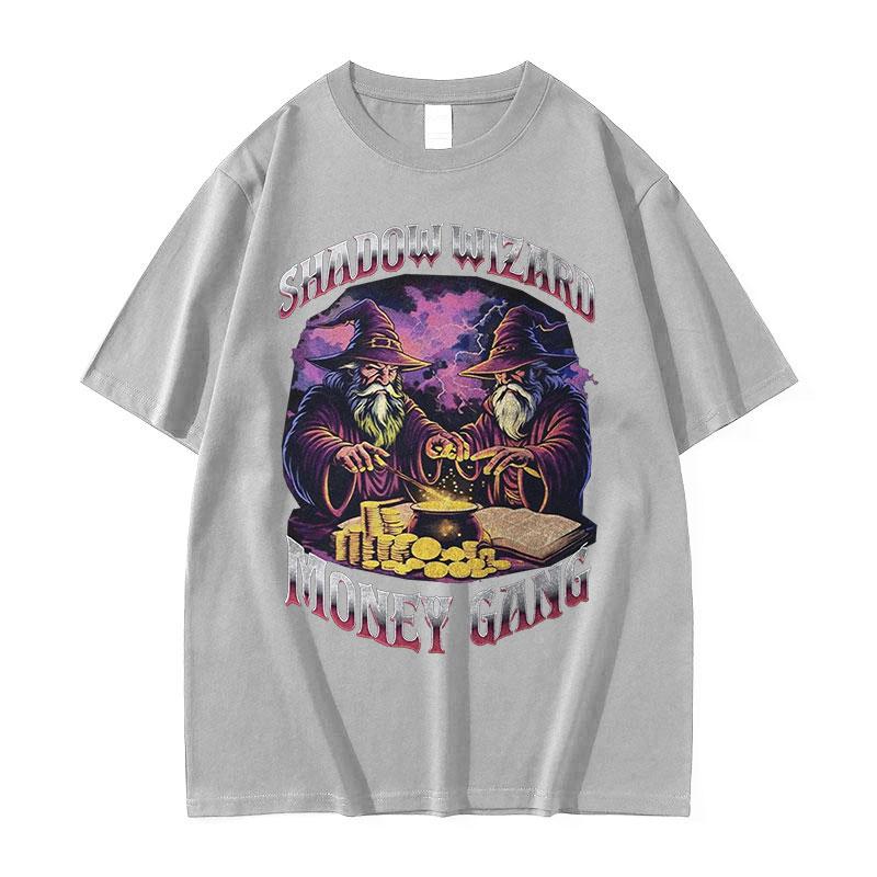 Vintage Shadow Wizard Money Gang Funny Meme Tee Shirt Men Women Harajuku Gothic Fashion Cotton Short Sleeve Tshirts Streetwear