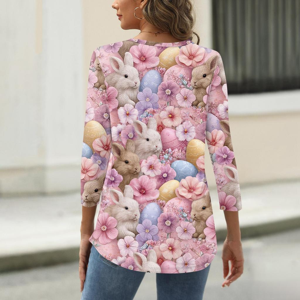 Damen T-Shirt mit Weihnachtsdruck, 3/4-Ärmel, für den Alltag, Wochenendmode, Basic, Rundhalsausschnitt, normales Oberteil