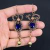Blue Sapphire Earrings, Handmade Gemstone Earrings,999 Copper Wire Wrapped Earrings Antique Jewelry, For Engagement Gift