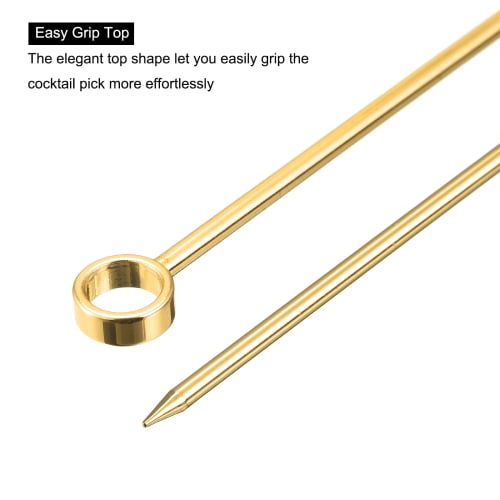 Uxcell Metal Cocktail Picks, Cocktail Toothpicks, 5-Pack, Reusable Stainless Steel Round Toothpicks for Drinks, Appetizers, and Fruit, Gold