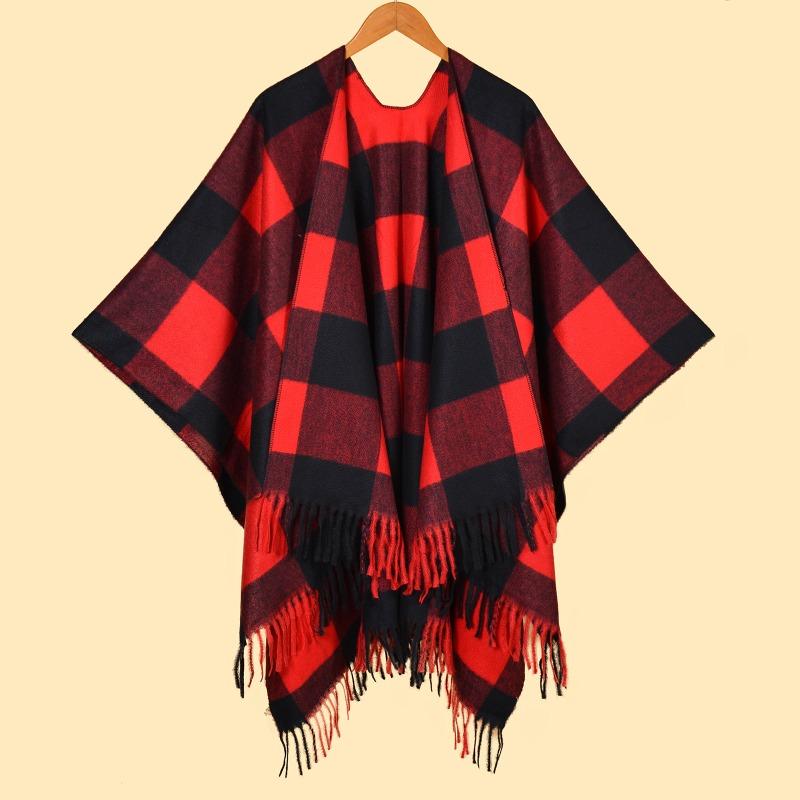 New women's scarf autumn and winter jacquard fringed plaid shawl cape simple travel photo cape