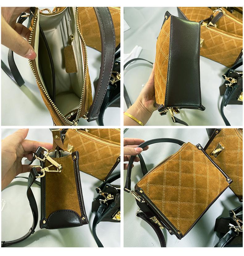 Premium Women's Top-Grain Cowhide Suede Crossbody Handbag 2025 Fashionable Small Square Bag