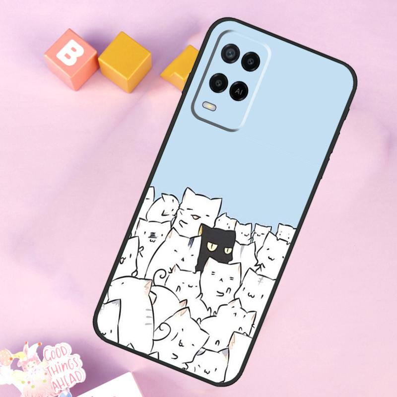 Cute Cartoon Cat Case For Oppo A17 A57 A16 A76 A96 A60 A40 A80 A18 A38 A58 A78 A98 A15 A54 A74 A94 A6 A5 Pro
