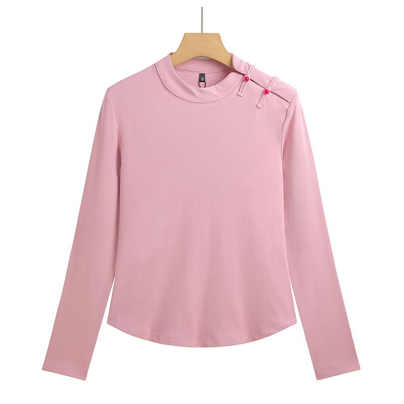 Spring/Autumn 2025 Solid Color Slim Fit Long Sleeve Round Neck Top L