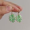 Green Cactus Rainbow Leaf Dangle Earrings for Women Girls Creative Fresh Enamel Metal Hoop Plant Earrings Female Jewelry Gift