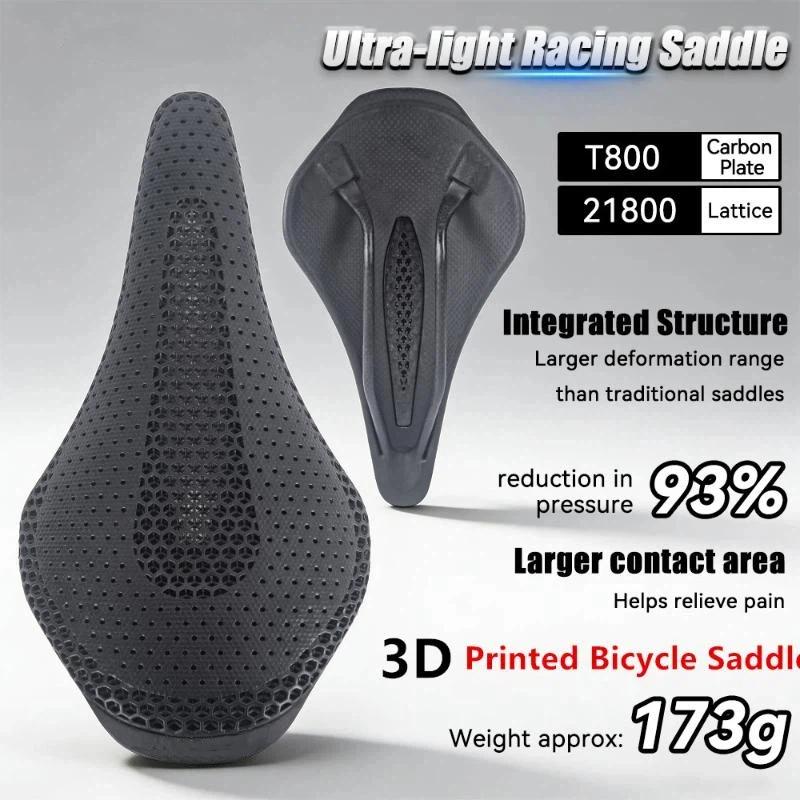 1Pcscarbon Fiber 3D Printed Bike Ultralight Hollow Breathable Comfort Anti-Pain Shock Absorbing Cycling Seat Cushion Fit