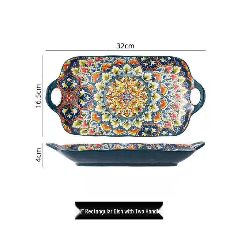 European Bohemian Ceramic Noodle Bowl and Plate Set - Creative Tableware with Unique Design