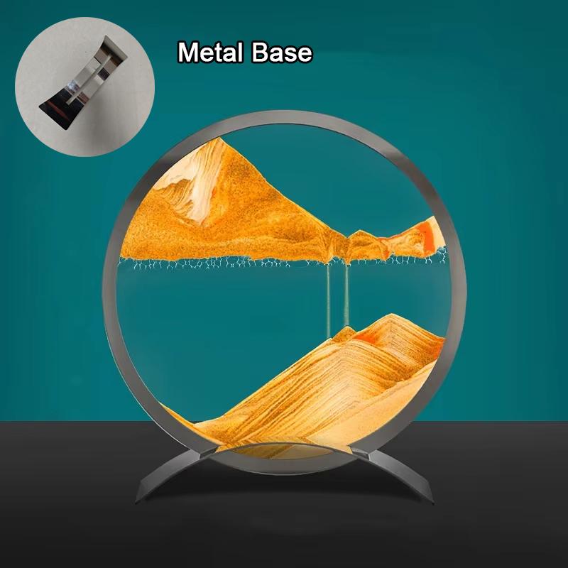 Metallfuß Sandscape Bewegliche Sandkunst Bild Kinetischer Treibsand Dynamische Flüssigkeit Sanduhr Fließende Sandmalerei Heimdeko Geschenke