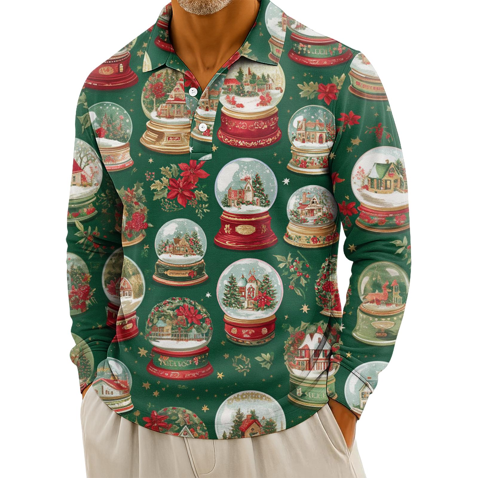 

Мужская повседневная рубашка с длинным рукавом на пуговицах с рождественским принтом XXXL белый