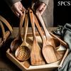 5 Stück Holz Küchenutensilien Akazien Schöpfkellen Set Antihaft Pfanne Spezial Gebratener Gemüse Schöpflöffel Haushalt Kochen Salatgabel Abtropflöffel