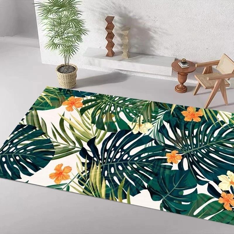 Green Leaf Pattern Tropical Carpet Entrance Bathroom Floor Mats Nordic Kitchen Rugs Anti-slip Mat for Bathroom Door Mats Decor
