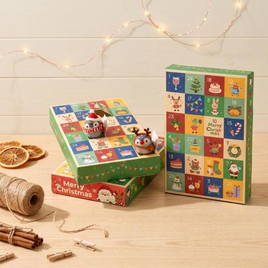 Christmas Unboxing Experience 5Pcs 24-Day Advent Calendar Box, Blank Gift Box with Xmas for Family Pull-Tab Windows, Countdown Surprise Toy Container,