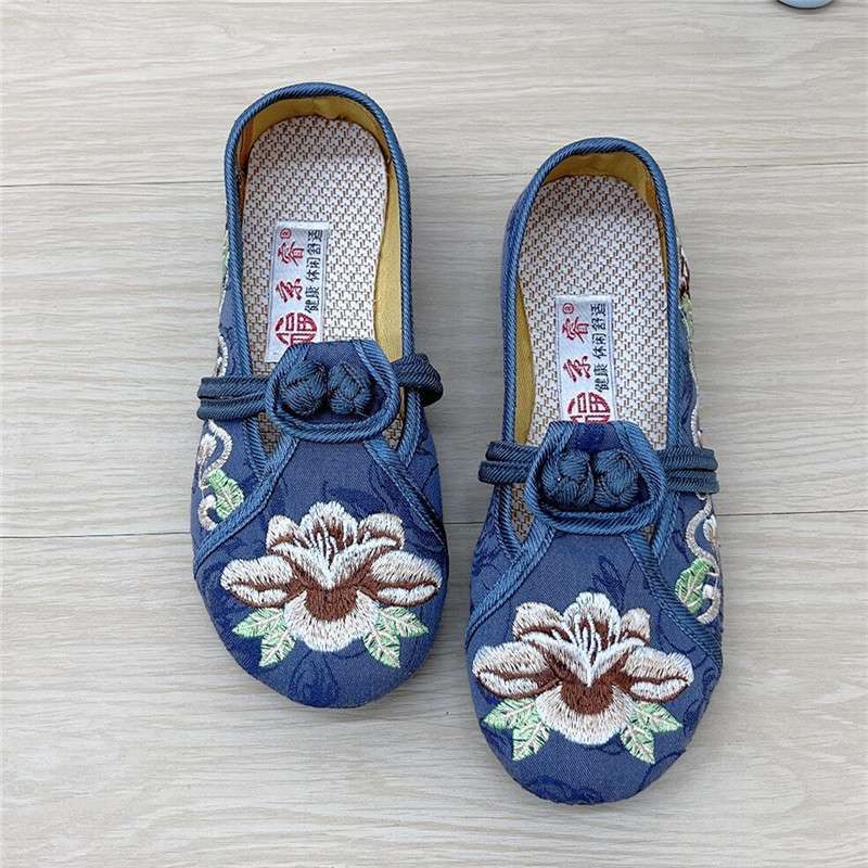 

Старые туфли из ткани Норт, летние новые туфли с вышивкой в этническом стиле, плоские туфли для мамы, обувь для квадратных танцев 34