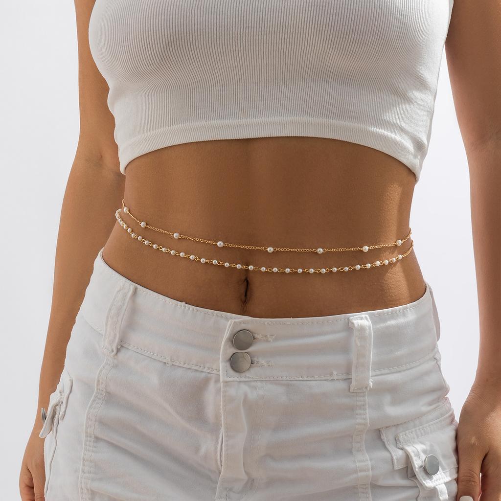 Accessories Sexy Simple Imitation Pearl Waist Chain Women, Metal Chain Decorative Women'S Tassel Body Chain