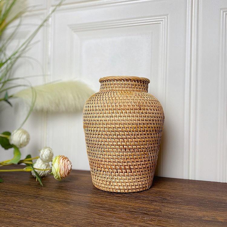 Vietnam Rattan Woven Vase Minimalist Nordic Home Decor Dry Flower Vase Basket for Living Room