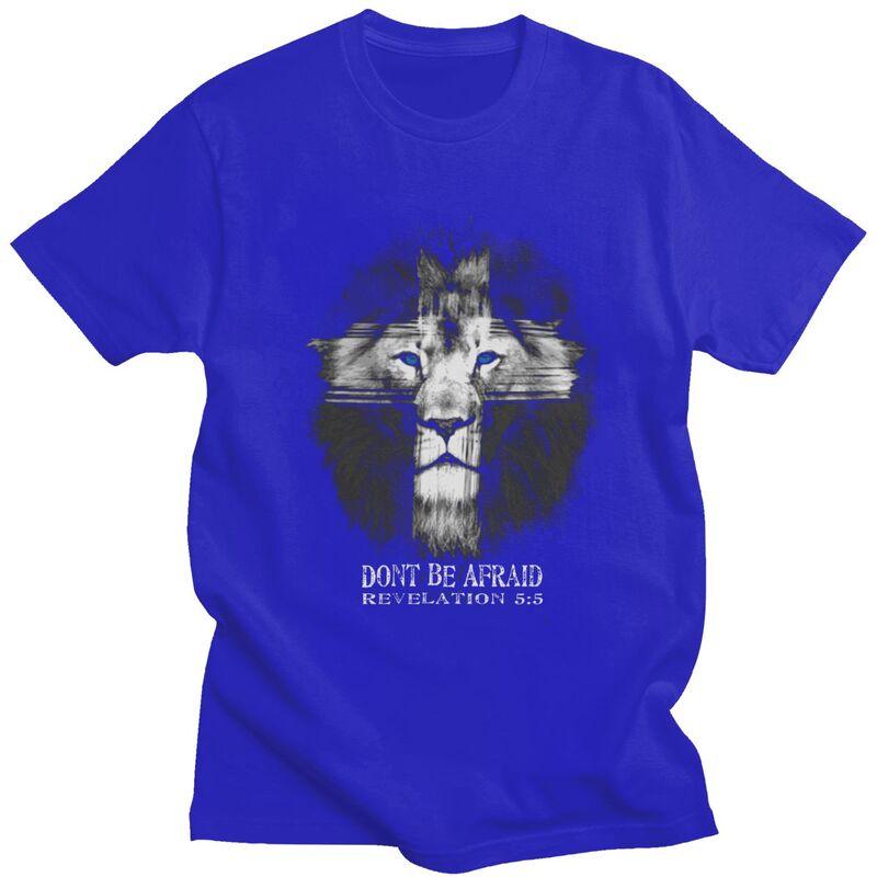 Custom Mens Cool Lion Of Judah Jesus Cross T Shirts Short Sleeves Cotton Tshirt Casual Christian Faith Tees Loose Fit Clothing