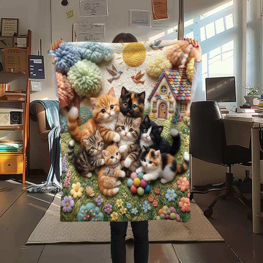 

1Pc Cute Patchwork Art Print Flannel Blanket High Quality Warm Comfortable Cover for All Seasons Perfect for Gifts Home Decor 80cm x 120cm