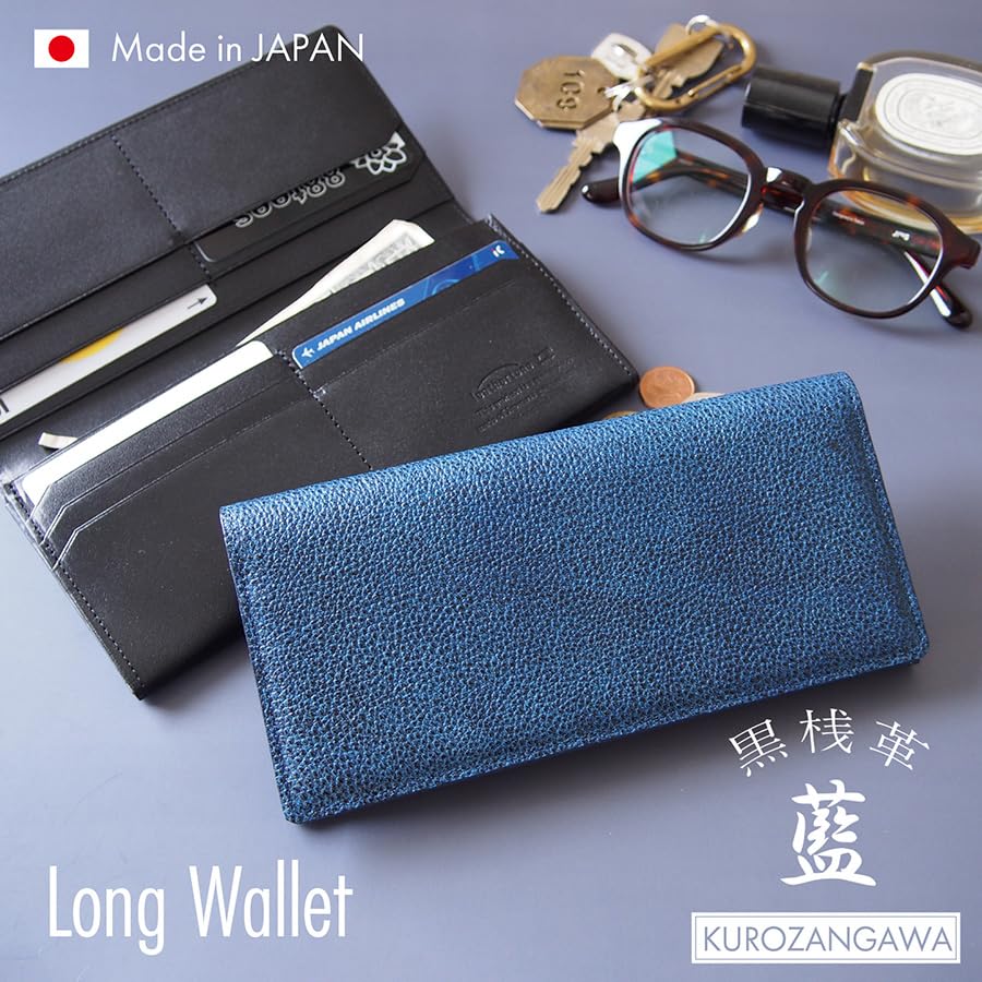 Made in black leather x indigo dyed Tochigi a long wallet that brings together the best of Japanese technology 4LT0021 x Black indigo long wallet for