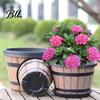 Brown Rustic Plant Pot Flowerpot Barrel Style Pots with Built-In Drainage Holes 8" Plastic-Inspired Finish Extra-Large, Thick Planter for Patio Garden