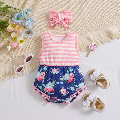 Mameluco Mono Estampado Floral para Bebé Niña 1-18 Meses Body con Diadema