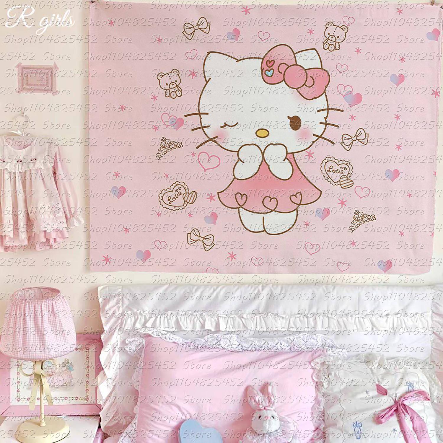 

Sanrio Melody and Kuromi Tapestry Kawaii Anime Wall Hanging Decoration Girls Heart Printed Tapestry Super Cute Decor 74x94cm(29x37in)