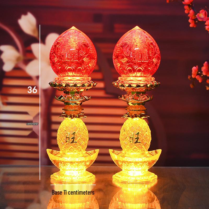 Electric Candle God of Wealth Offering Lamp: Lotus/Buddha Design, Battery-Powered, Ever-Burning for Home Altars.