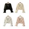 Cardigan in chiffon con scollo a V, lacci, camicia leggera, colore unito, bordo con volant, estivo, sottile, protezione solare, da indossare tutti i giorni