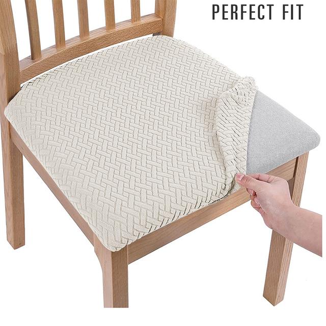 Removable Dining Chair Seat Cover Jacquard Dining Chair Covers Stretch Seat Cushion Slipcover for Kitchen Chairs