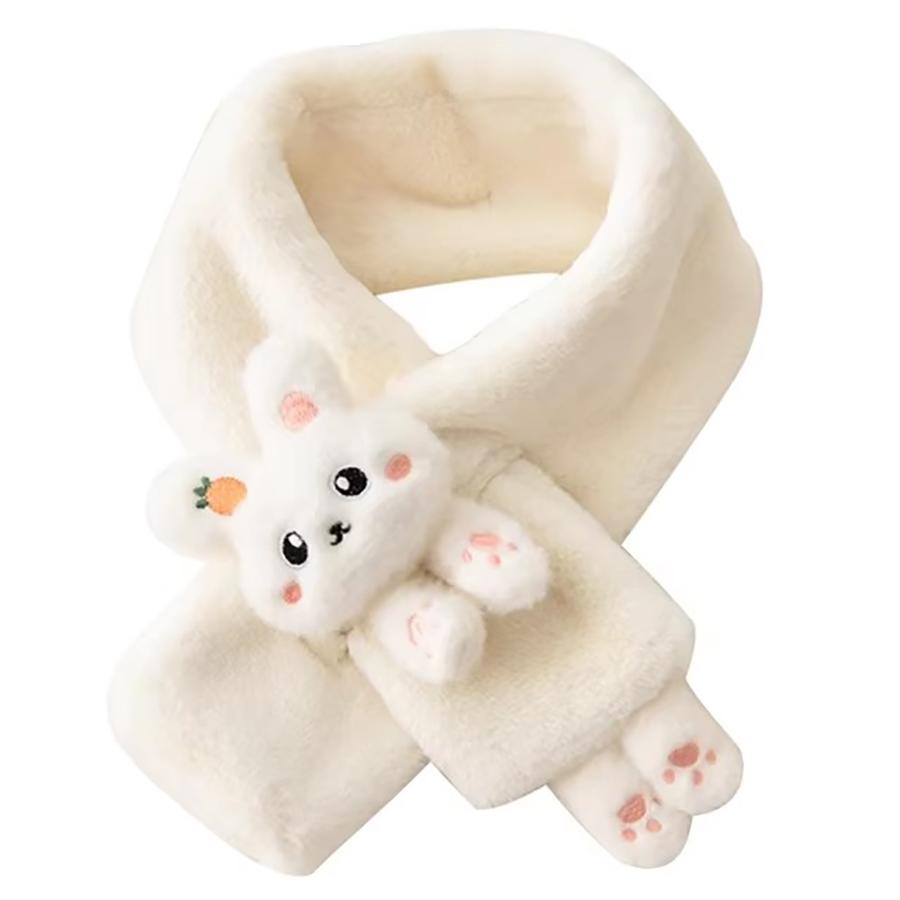Kids Winter Warm Thick Plush Scarf Cute Cartoon Rabbit Cross Bib Baby Faux Fur Neckerchief Protection