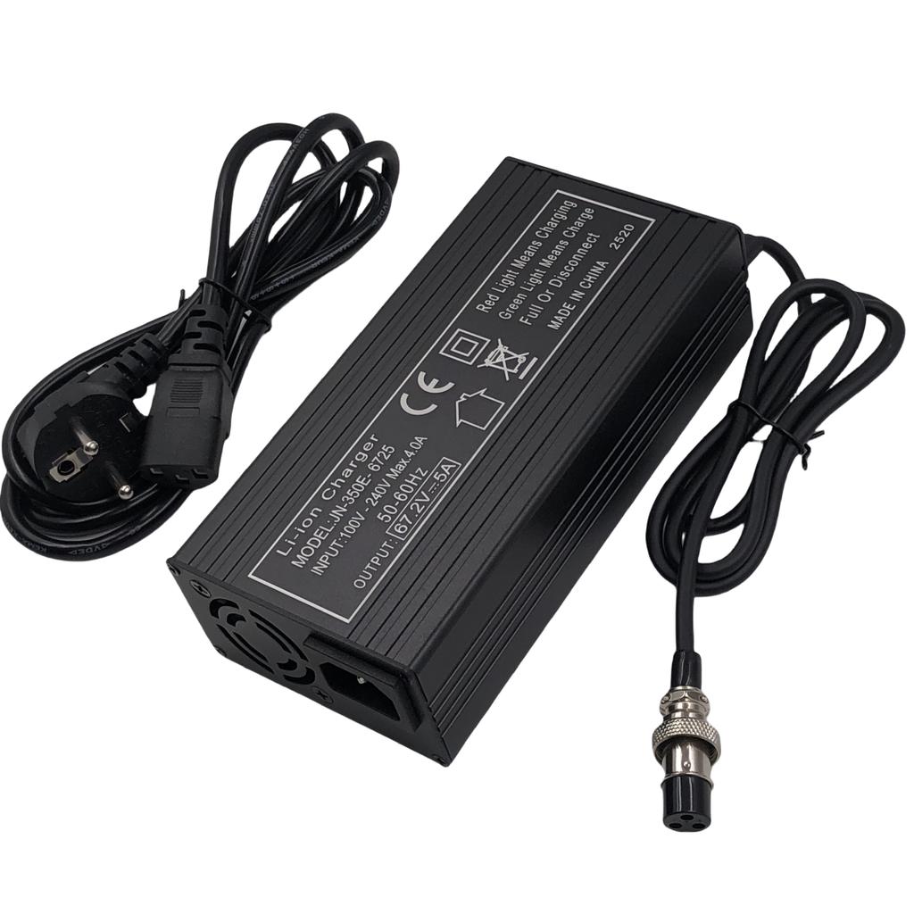 67.2V5A Fast Charge 5A Charger For 60V Wheelbarrow Harley 16S 60V Lithium Battery GX16 Connector with Fan Metal Shell