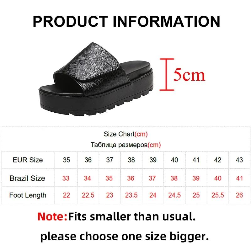 Fashion Rimocy Black PU Leather Platform Slippers Women Plus Size 43 Thick Soled Sandals Woman 2025 Summer Non-slip Slides Shoes Female