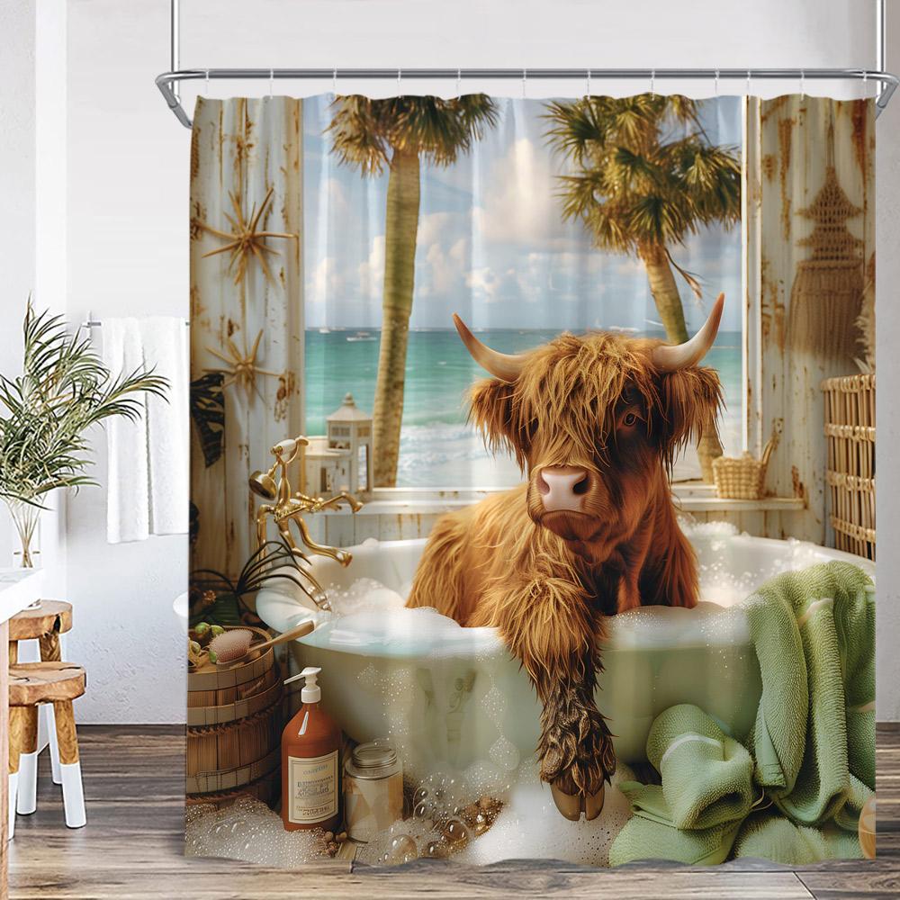 Lustige Badetiere Duschvorhänge Ziege Hochlandkuh Elefant Hund Schwein Badezimmerdekorationen Badetier Badewannenvorhang