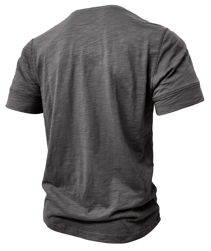 Men’s T-shirts Henley Collar Short Sleeves Cotton Polo Shirts Solid Color Casual Tops