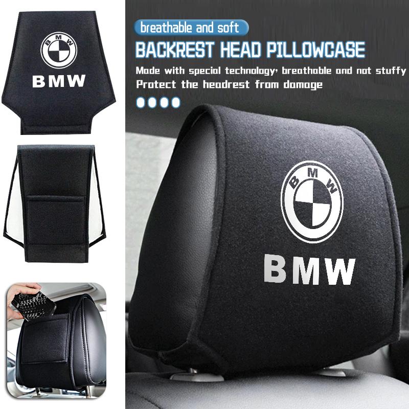 Car Logo Seat Headrest Cover Suede Perforated Pillowcase Pad For BMW Performance X1 M3 M6 F01 F02 E34 E36 E60 F10 F20 X6 ulbn07