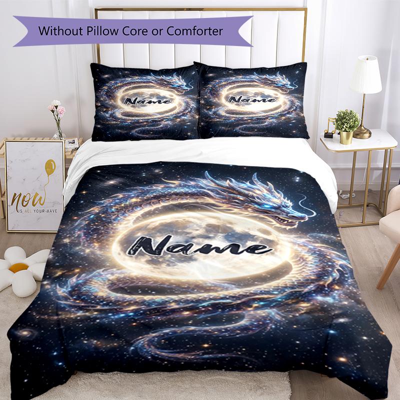 3pcs Custom Name Dragon Bedding Set Duvet Cover Closure Includes 1 Duvet Cover & 2 Pillowcases, Soft and Comfortable for All Seasons.