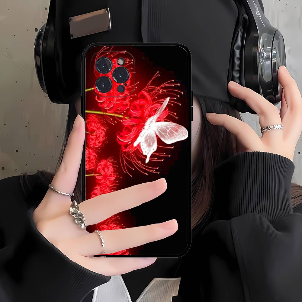Rote Spinnenlilie Japan Kunst Schwarze Weiche Handyhülle Für IPhone 16 15 14 13 11 12 17 Pro Max Mini Plus