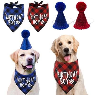Pet Birthday Celebrate Scarf Cotton Saliva Towel Washable Pet Hat Cat Dog Bibs Puppy Kitten Triangle Kerchief Set