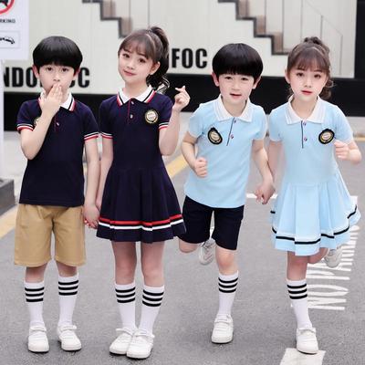 Britischer Akademie-Stil Sommer Kindergartenuniform: Reines Baumwoll-Kurzarm-Set mit Shorts und Rock
