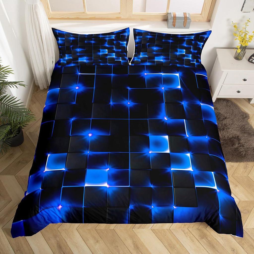 Pink Blue Neon Light Three-Piece Quilt Cover Digital Printing Bedding Set Honeycomb Bed Cover
