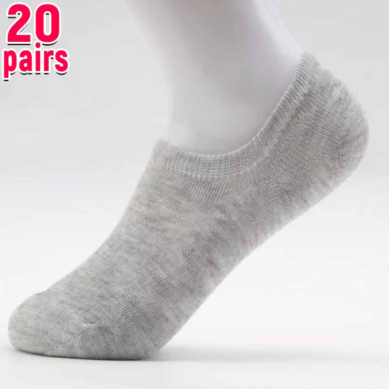 

20pairs Invisible Socks for Men Ankle Short No Show Low Cotton Black White Non-slip Silicone Summer Thin Sock Breathable one size серый