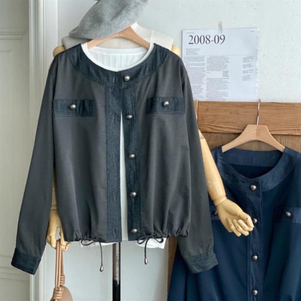 New Arrivals Open Run Women Color Block Button No Collar Hem String Jacket