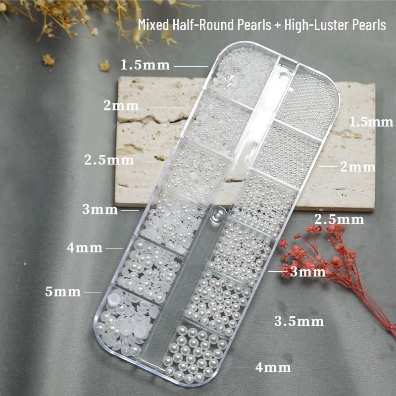 Japanese Style Pure White Nail Art Pearls - Mixed Sizes, Semi-Circular Ornaments
