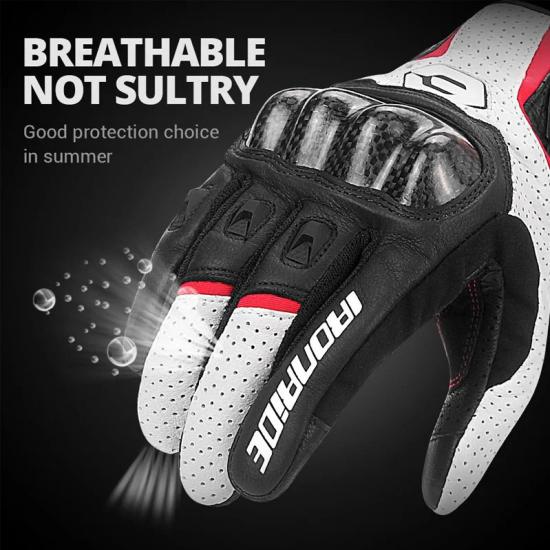 IRONRIDE Summer Motorcycle Riding Gloves Genuine Leather Carbon Fiber Anti Fall Breathable Off Road Racing Protective Gear
