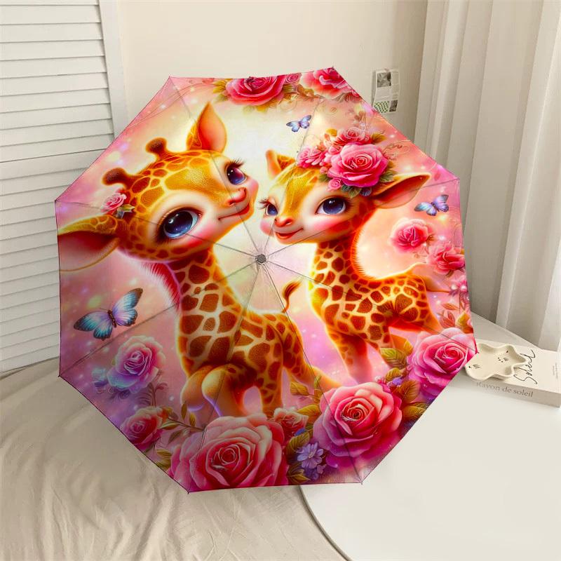 

1PC Giraffe Flowers Umbrella-8-Rib Reinforced, Automatic Open, Lightweight & Durable, Fashion Accessory for Outdoor-L0402