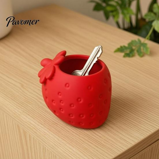 Hollow Cavity Organizer for Paper Clips Strawberry Shape Storage Container, 3D Printed Cute Fruit Shaped Desktop Modern Tabletop Ornament Office